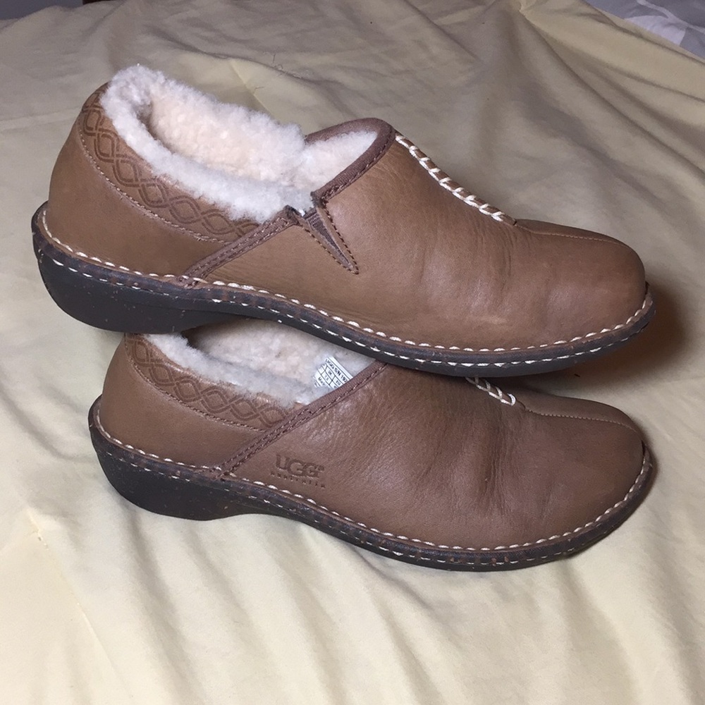 UGG Australia brown/cream leather slip ons